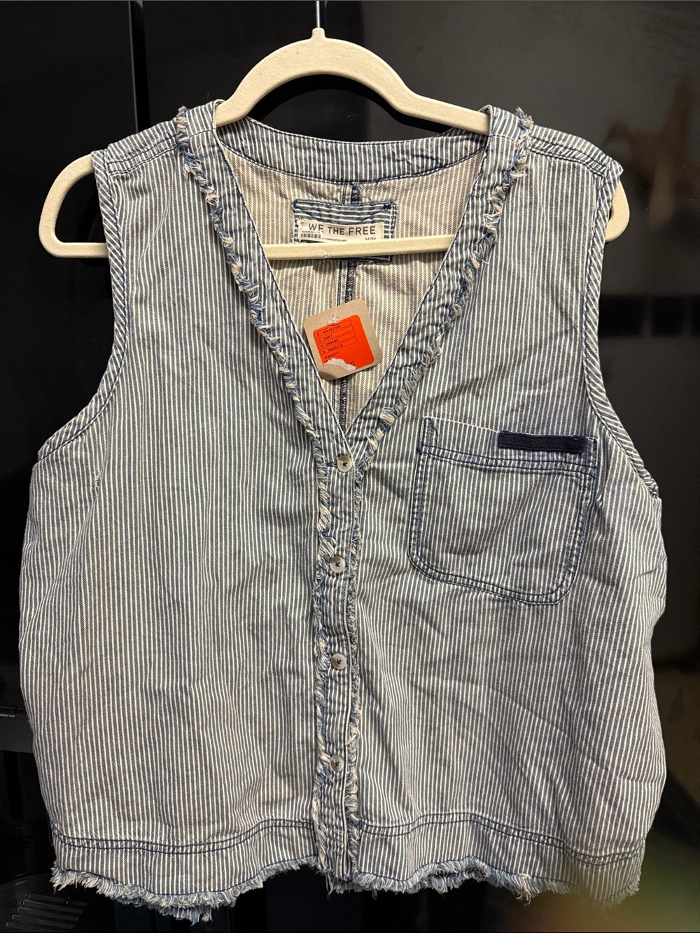 We The Free Blue and White Striped Sleeveless Button Front Top NWT